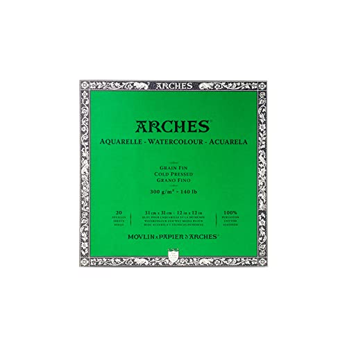 Arches 1711601 Aquarell Block, 20 Blatt Aquarellpapier in Naturweiß, 300g/m², hohe Farbechtheit, Alterungsbeständigkeit, Feinkorn, 31 x 31cm von ARCHES