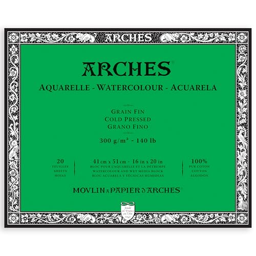 Arches 1711602 Aquarell Block, 20 Blatt Aquarellpapier in Naturweiß, 300g/m², hohe Farbechtheit, Alterungsbeständigkeit, Feinkorn, 41 x 51cm Arches 1711602 Aquarell Block, 20 Blatt Aquarellpapier in Naturweiß, 300g/m², hohe Farbechtheit, Alterungsbeständigkeit, Feinkorn, 41 x 51cm von ARCHES