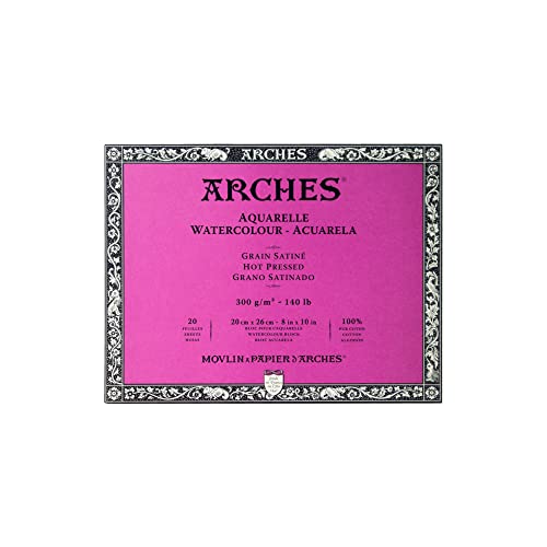Arches 1711603 Aquarell Block, 20 Blatt Aquarellpapier in Naturweiß, 300g/m², hohe Farbechtheit, Alterungsbeständigkeit, Satiniert, 20 x 26cm von ARCHES