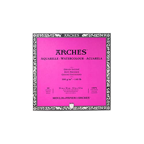 Arches 1711605 Aquarell Block, 20 Blatt Aquarellpapier in Naturweiß, 300g/m², hohe Farbechtheit, Alterungsbeständigkeit, Satiniert, 31 x 31cm von ARCHES