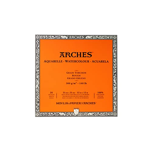 Arches 1711609 Aquarell Block, 20 Blatt Aquarellpapier in Naturweiß, 300g/m², hohe Farbechtheit, Alterungsbeständigkeit, Grobkorn, 31 x 31cm von ARCHES