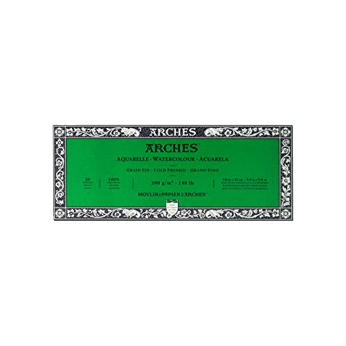 Arches 1795056 Aquarellpapier im Block (10 x 25 cm, 4-seitig geleimt, 300g/m² Feinkorn) 20 Blatt naturweiß von ARCHES