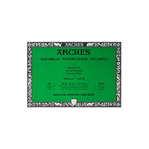 Arches 1795058 Aquarellpapier im Block (18 x 26 cm, 4-seitig geleimt, 300g/m² Feinkorn) 20 Blatt naturweiß von ARCHES