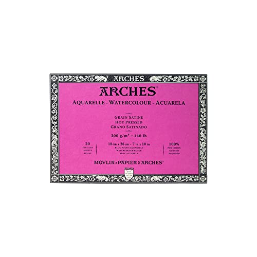 Arches 1795070 Aquarellpapier im Block (18 x 26 cm, 4-seitig geleimt, 300g/m² Satiniert) 20 Blatt naturweiß von ARCHES