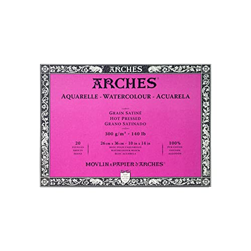 Arches 1795073 Aquarellpapier im Block (26 x 36 cm, 4-seitig geleimt, 300g/m² Satiniert) 20 Blatt naturweiß von ARCHES