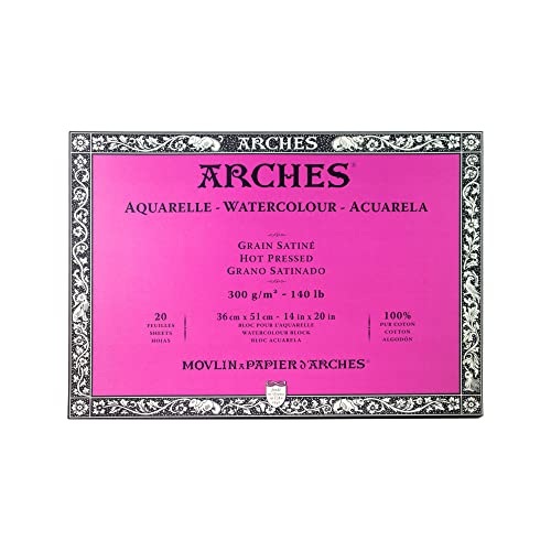 Arches 1795075 Aquarellpapier im Block (36 x 51 cm, 4-seitig geleimt, 300g/m² Satiniert) 20 Blatt naturweiß von ARCHES