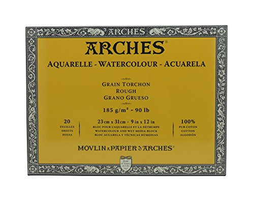 Arches 1795078 Aquarellpapier im Block (23 x 31 cm, 4-seitig geleimt, 185g/m² Grobkorn) 20 Blatt naturweiß von ARCHES