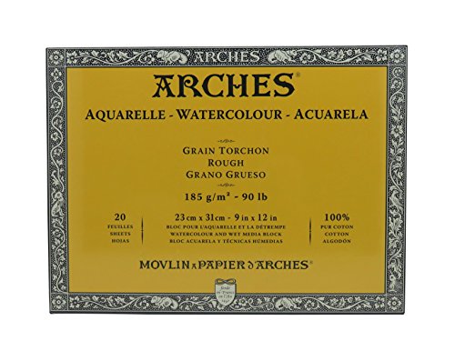 Arches 1795078 Aquarellpapier im Block (23 x 31 cm, 4-seitig geleimt, 185g/m² Grobkorn) 20 Blatt naturweiß von ARCHES