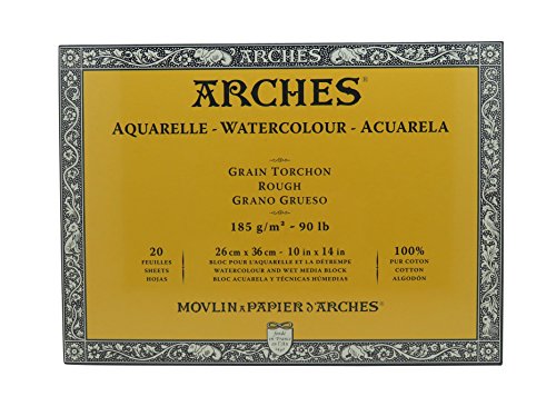 Arches 1795079 Aquarellpapier im Block (26 x 36 cm, 4-seitig geleimt, 185g/m² Grobkorn) 20 Blatt naturweiß von ARCHES