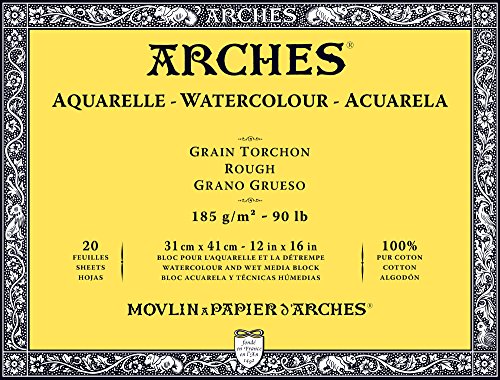 Arches 1795080 Aquarellpapier im Block (31 x 41 cm, 4-seitig geleimt, 185g/m² Grobkorn) 20 Blatt naturweiß von ARCHES