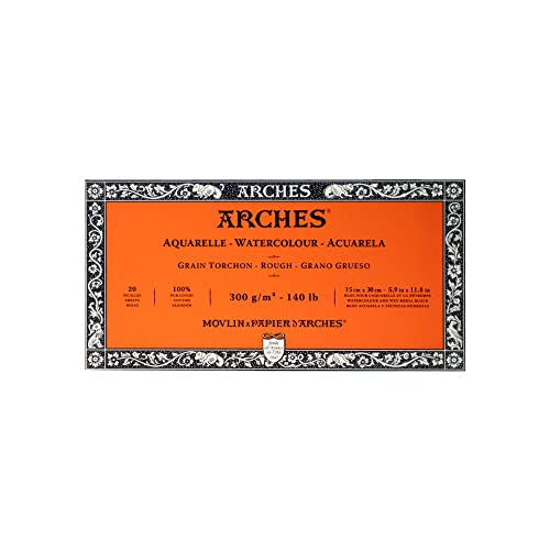 Arches 1795082 Aquarellpapier im Block (15 x 30 cm, 4-seitig geleimt, 300g/m² Grobkorn) 20 Blatt naturweiß von ARCHES