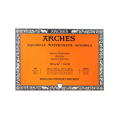 Arches 1795088 Aquarellpapier im Block (36 x 51 cm, 4-seitig geleimt, 300g/m² Grobkorn) 20 Blatt naturweiß von ARCHES
