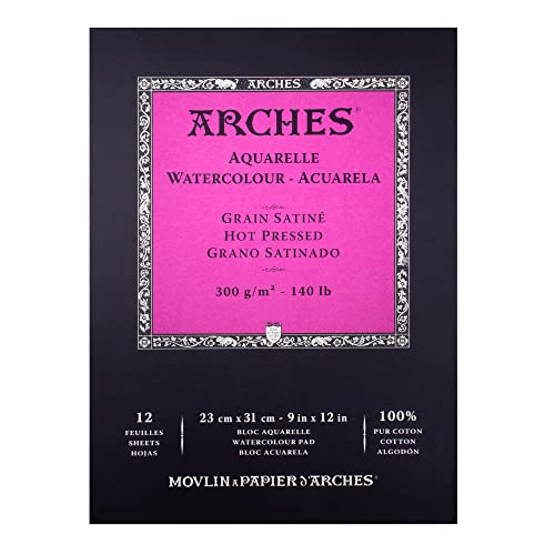 Arches 1795097 Aquarellpapier im Block (23 x 31 cm Kopfgeleimt 300g/m² Satiniert) 12 Blatt naturweiß von ARCHES