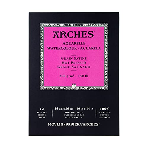 Arches 1795098 Aquarellpapier im Block (26 x 36 cm Kopfgeleimt 300g/m² Satiniert) 12 Blatt naturweiß von ARCHES