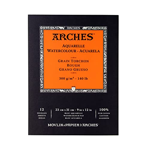 Arches 1795102 Aquarellpapier im Block (23 x 31 cm, Kopfgeleimt, 300g/m² Feinkorn) 12 Blatt naturweiß von ARCHES