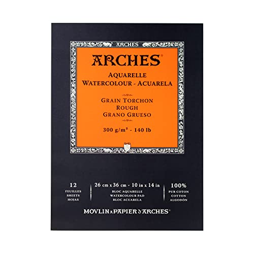 Arches 1795103 Aquarellpapier im Block (26 x 36 cm, Kopfgeleimt, 300g/m² Feinkorn) 12 Blatt naturweiß von ARCHES