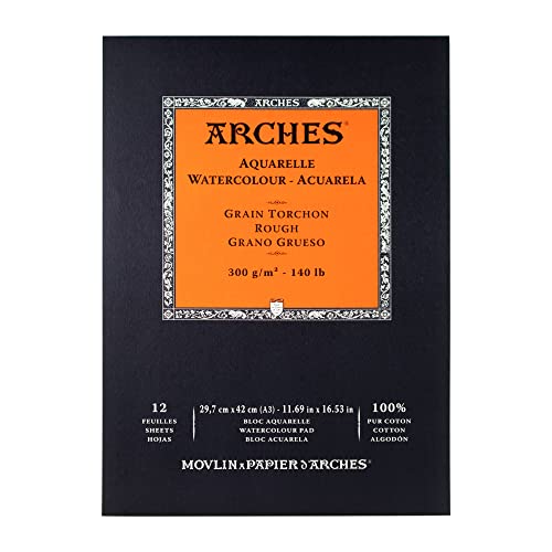 Arches 1795104 Aquarellpapier im Block (A3: 42 x 29,7 cm, Kopfgeleimt, 300g/m² Grobkorn) 12 Blatt naturweiß von ARCHES