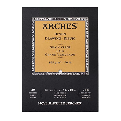 Arches 1795110 Skizzenpapier im Block (23 x 31cm, 105g/m², Kopfgeleimt für Pastell, Bleistift, Kohle und Rötel) 20 Blatt von ARCHES