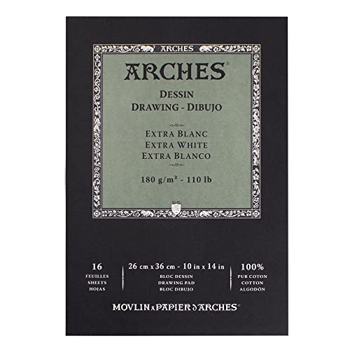 Arches 1795113 Dessin Zeichenpapier Block (26 x 36 cm, 180 g/m² Kopfgeleimt) 16 Blatt extraweiß von ARCHES