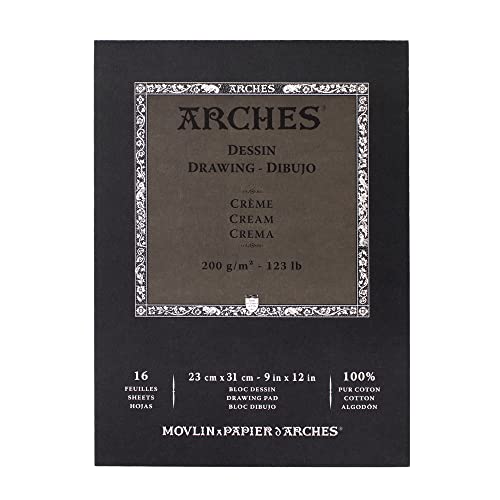 Arches 1795114 Dessin Zeichenpapier Block (23 x 31 cm, 180 g/m² Kopfgeleimt) 16 Blatt creme von ARCHES