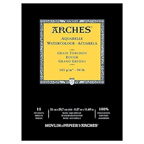 Arches 1795224 Aquarell Block kopfgeleimt 15 Blatt - A4, 185g/m² Grobkorn-Naturweiß für Wasserfarben, Acrylfarben und Gouache Arches 1795224 Aquarell Block kopfgeleimt 15 Blatt - A4, 185g/m² Grobkorn-Naturweiß für Wasserfarben, Acrylfarben und Gouache von ARCHES