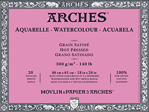 Arches 200177193 Block Aquarell satiniert, 300 g/qm, 20 Blatt pro Block"rundum geleimt", 46 x 61 cm, weiß von ARCHES
