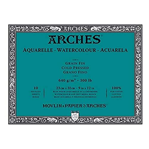 Arches Aquarelle – Block 10 Blatt 23 x 31 cm, geklebt, 4 Seiten – 640 g/m² – Satinierte Körnung, Naturweiß, 4 Francs Arches Aquarelle – Block 10 Blatt 23 x 31 cm, geklebt, 4 Seiten – 640 g/m² – Satinierte Körnung, Naturweiß, 4 Francs von ARCHES