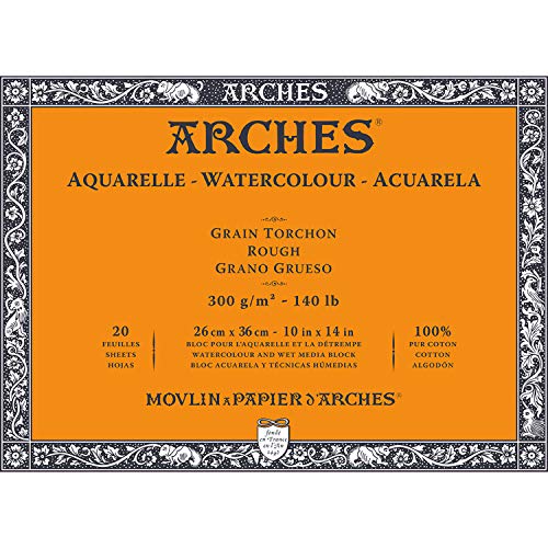 Arches Aquarelle – Block 20 Blatt 26 x 36 cm, geklebt, 4 Seiten – 300 g/m² – Körnung Geschirrtuch, Naturweiß, 4 Kanten Francs von ARCHES