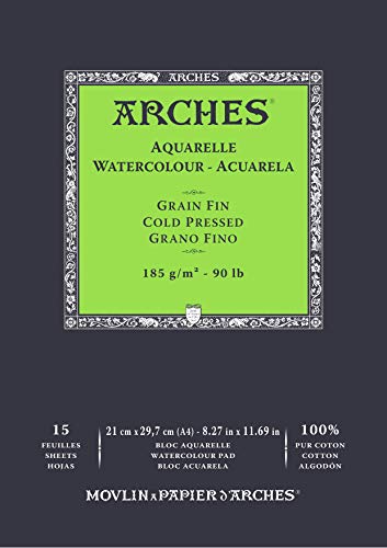 Bloc Enc 21 x 29,7 15H Arches Aquarelle 100 % fein 185 g weiß von ARCHES