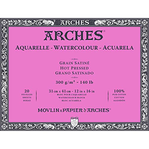 ARCHES Aquarelle Block, 20 Blatt, 31 x 41, 4 Seiten, 300 g/m², seidenmatt, naturweiß, 4 Kanten von ARCHES