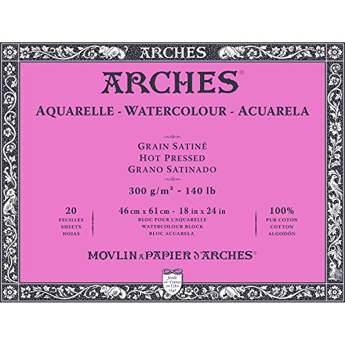 Block 20 Blatt Aquarell (4 Seiten verleimt), 46 x 61 cm, 300 g/m², Satinmaserung, naturweiß von ARCHES