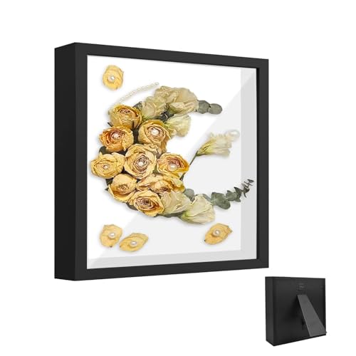 Bilderrahmen zum Befüllen, 25 x 25 cm Holz DIY Blumen Schattenbox, mit Transparente Acrylplatte, 3D Quadratischer Objektrahmen Tiefer 3cm, für Fotos Kunstwerke Erinnerungen(Schwarz) von ARCPNRT