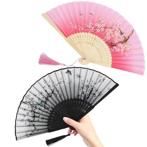 ARDFFA 2 Stück Handfächer Schwarz und Rosa, Faltfächer Faltbarer mit Quaste für eine Abkühlung im Sommer, Fecher Damen für Party, Tanz, Hochzeit, Heimdekoration, asiatische Dekoration, Cosplay ARDFFA 2 Stück Handfächer Schwarz und Rosa, Faltfächer Faltbarer mit Quaste für eine Abkühlung im Sommer, Fecher Damen für Party, Tanz, Hochzeit, Heimdekoration, asiatische Dekoration, Cosplay von ARDFFA