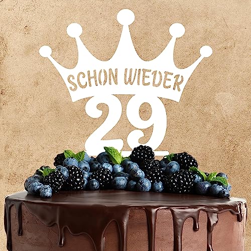 Cake Topper aus Acryl für den Geburtstag | schon wieder 29 | Kuchendeko Tortenstecker | weiß | Kuchendekoration und Tortenschmuck 100% Made in Germany von AREA17