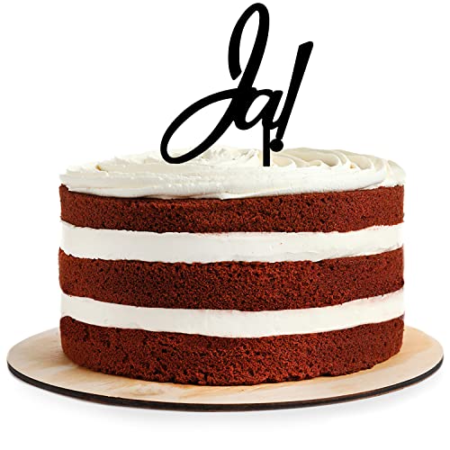 Cake Topper aus Acryl zur Hochzeit | Verlobung | Ja! | Kuchendeko Tortenstecker | schwarz | Kuchendekoration und Tortenschmuck | Hochzeitsgeschenk |100% Made in Germany von AREA17