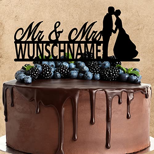 Wunschtext Cake Topper aus Acryl zur Hochzeit | Mr & Mrs | personalisiert mit Wunschnamen | Kuchendeko Tortenstecker | schwarz | Kuchendekoration und Tortenschmuck 100% Made in Germany von AREA17