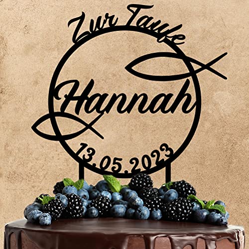 Wunschtext Cake Topper aus Acryl zur Taufe | personalisiert mit Namen und Datum | Kuchendeko Tortenstecker | schwarz | Kuchendekoration und Tortenschmuck 100% Made in Germany von AREA17