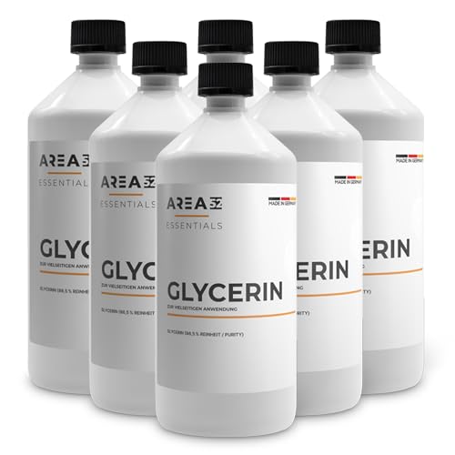 Area52 – Glycerin 6x1L technische Qualität mit 86,5% Reinheit – Vielseitiges Glyzerin für Frostschutzmittel, Schmiermittel, Weichmacher, Trennmittel & Feuchthaltemittel – Nur für techn. Anwendungen von AREA52