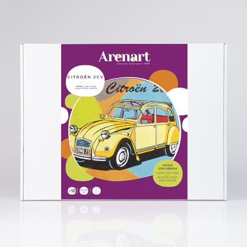 ARENART | 1 Blatt mit Klassisches Auto Cit 2cv 46x38cm | mit farbigem Sand malen | Kunsthandwerk für Erwachsene und Jugendliche Einfaches Zeichnen | Malen nach Zahlen | +9 Jahre von ARENART