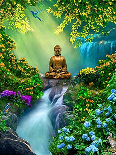DIY Diamant Gemälde Malen Nach Zahlen Kits Religions-Wasserfall-Buddha 20x25cm Diamond Painting Bilder, 5D Diamant Painting Kit, Vollbohrer Kristall Strass Stickerei Mosaik Gemälde für Wand Dekoration von AREPAS