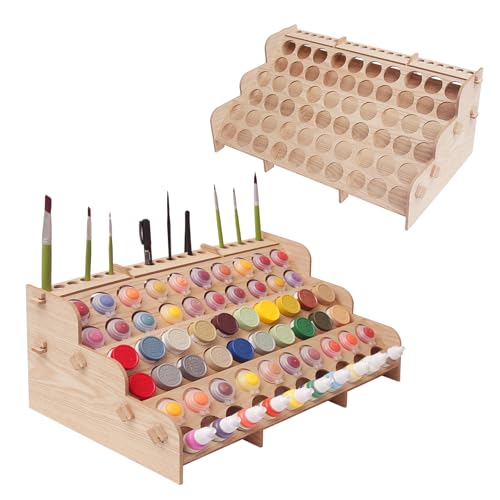 ARFETIGO Großer Farb-Organizer aus Holz mit 60 Flaschen, 60 Flaschen, Pinselregal für Acryl, Öl, Handwerk, Hobby, Mini-Modellfarbe, Mal-Organizer für Künstler (horizontal) von ARFETIGO
