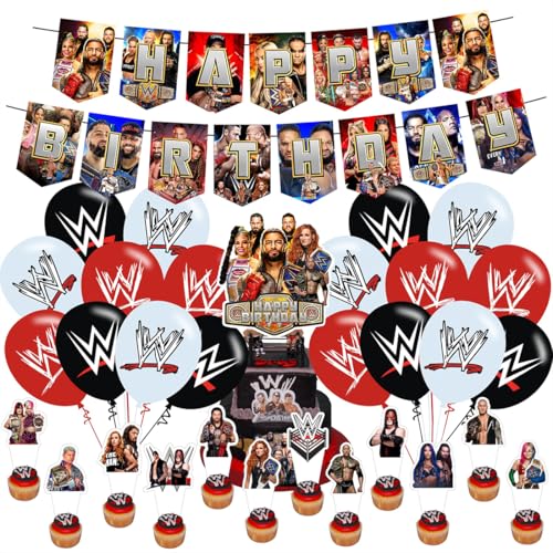 Wresting-Geburtstagsdekorationen umfassen Happy Birthday-Banner, Kuchenaufsatz und Cupcake-Topper, Luftballons für Kinder-Partyzubehör von ARHAVI