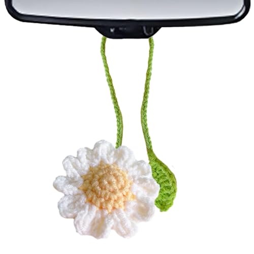 Häkel-Lesezeichen – Niedliche gestrickte Sonnenblumen-/Gänseblümchen-Lesezeichen | Handgefertigter Blumen-Schlüsselanhänger für Leser und Schriftsteller | seltene Ansicht, hängende Häkelblume von ARIOU