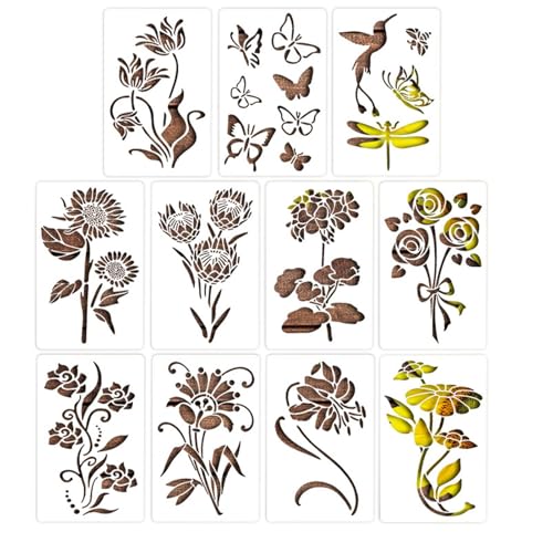 Schablone für Gartenmalerei, 11 Blumenschablonen, 18 x 28 cm, Blumenschablonen zum Malen, Blumenmalerei-Schablone, wiederverwendbar für Wanddekoration, Schablonen zum Basteln, Malen, Wand Schablone für Gartenmalerei, 11 Blumenschablonen, 18 x 28 cm, Blumenschablonen zum Malen, Blumenmalerei-Schablone, wiederverwendbar für Wanddekoration, Schablonen zum Basteln, Malen, Wand von ARIOU