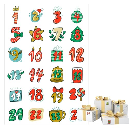 Weihnachts-Adventskalender-Zahlenaufkleber, Countdown Aufkleber für Weihnachtsadvent, 1-24 Aufkleber für Weihnachtsbriefumschläge, Kalender-Aufkleber von ARIOU