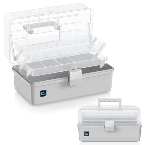 Art Supply Aufbewahrung, 3 Schichten Kunststoff Nähen Handwerk Box mit Griff, Aufbewahrungsbox für Medizin, Werkzeuge, Kosmetik, Stift Art Supply Aufbewahrung, 3 Schichten Kunststoff Nähen Handwerk Box mit Griff, Aufbewahrungsbox für Medizin, Werkzeuge, Kosmetik, Stift von ARJudy