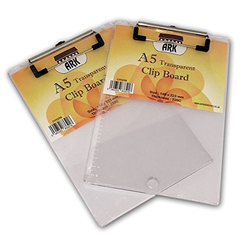 2 x transparentes Klemmbrett aus Kunststoff, A5-Format – Getöntes, klares Klemmbrett (223 x 148 mm) von ARK