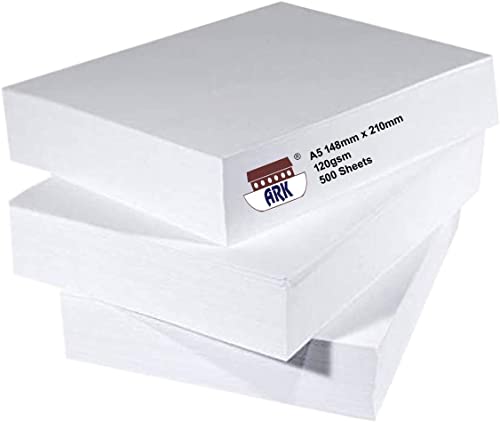 ARK 37360 Premium dickes Druckpapier, 120 g/m², für alle Drucker geeignet, A5, 500 Stück, Weiß ARK 37360 Premium dickes Druckpapier, 120 g/m², für alle Drucker geeignet, A5, 500 Stück, Weiß von ARK
