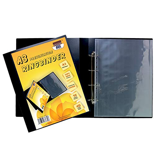 ARK A3 Deluxe-Ringordner, Hochformat, 4 D, mit 10 Hüllen, Schwarz von ARK