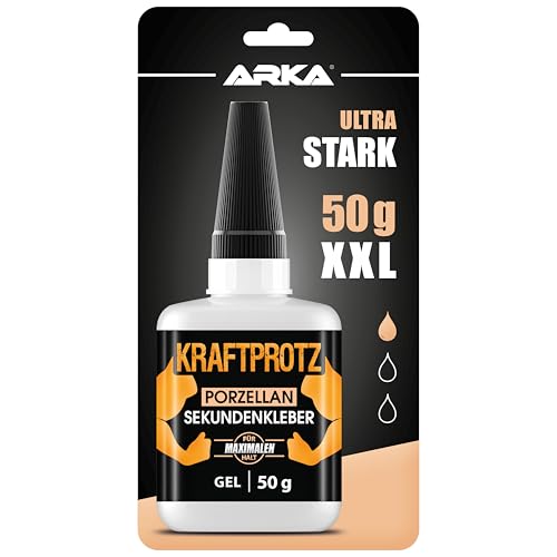 50 g Sekundenkleber für Keramik & Porzellan extra stark - dickflüssiger Porzellankleber, spülmaschinenfest, hitzebeständig & Verschluss gegen Austrocknung - Keramik, Porzellan Kleber - ARKA Kraftprotz 50 g Sekundenkleber für Keramik & Porzellan extra stark - dickflüssiger Porzellankleber, spülmaschinenfest, hitzebeständig & Verschluss gegen Austrocknung - Keramik, Porzellan Kleber - ARKA Kraftprotz von ARKA